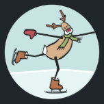 かわいい踊りトナカイ – Christmas ラウンドシール<br><div class="desc">氷のお洒落上によくはしゃぐ、キュートなクリスマスおもしろいトナカイ踊りのスケッチ。チャイコフスキーの「花のワルツ」が頭の中で曲がっているような愛と音楽で生み出されたトナカイのスマイルを願う。元々は白黒の手書きイラストレーションで、後にAdobe Illustratorで色を追加するためにリワークされた。他の製品でこのもしスケッチを表示するか、このデザインの新しいバリエーションを持ちたいかを教えて!</div>