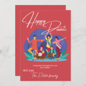 かわいい踊りピープルハッピーディワリフラットホリデーカード シーズンカード (正面/裏面)