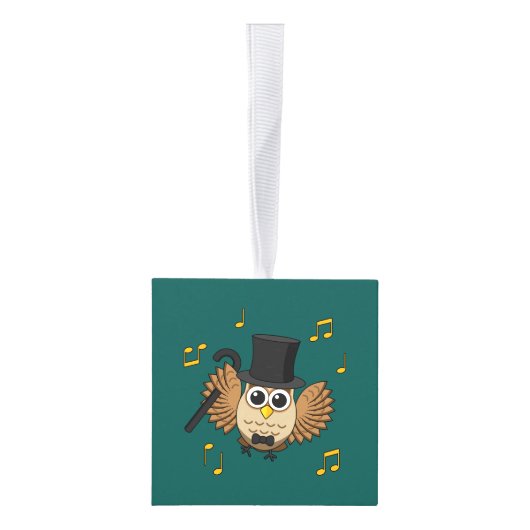 かわいい踊りフクロウとミュージックノート漫画 キューブオーナメント (右)