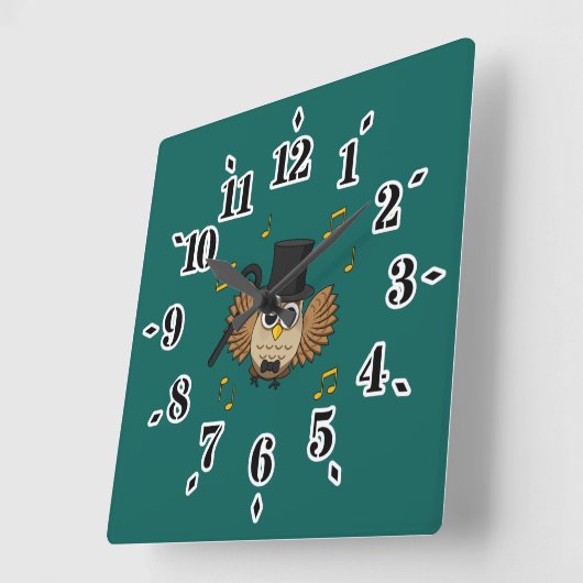 かわいい踊りフクロウとミュージックノート漫画 スクエア壁時計 (傾斜)