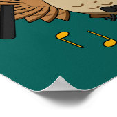 かわいい踊りフクロウとミュージックノート漫画 ポスター (角)