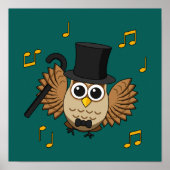 かわいい踊りフクロウとミュージックノート漫画 ポスター (正面)