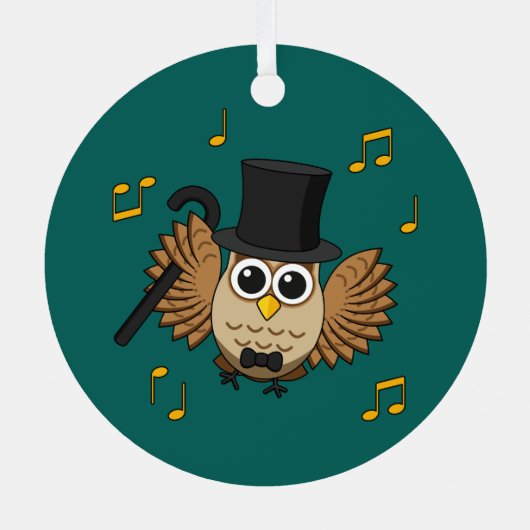 かわいい踊りフクロウとミュージックノート漫画 メタルオーナメント (裏面)