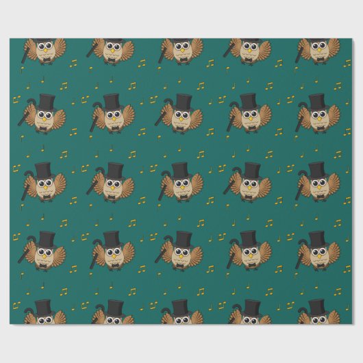 かわいい踊りフクロウとミュージックノート漫画 ラッピングペーパー (フラット)