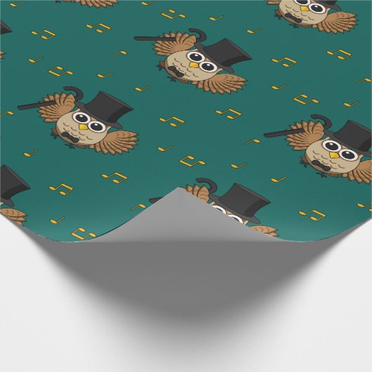 かわいい踊りフクロウとミュージックノート漫画 ラッピングペーパー (角)