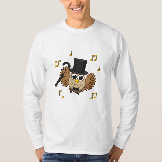 かわいい踊りフクロウとミュージックノート漫画 Tシャツ (正面)