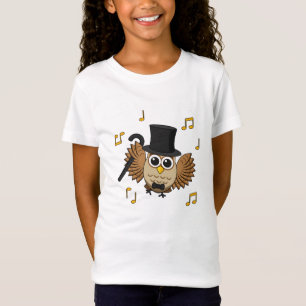 かわいい踊りフクロウとミュージックノート漫画 Tシャツ