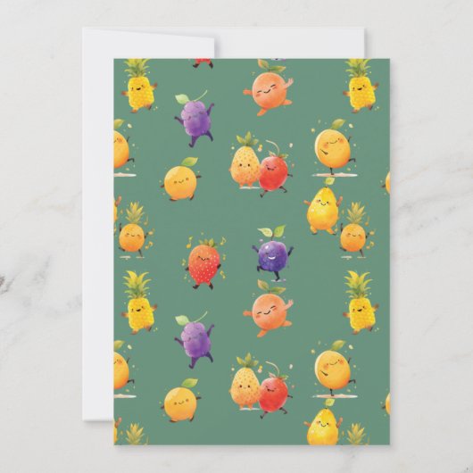 かわいい踊りフルーツ誕生日 招待状 (裏面)