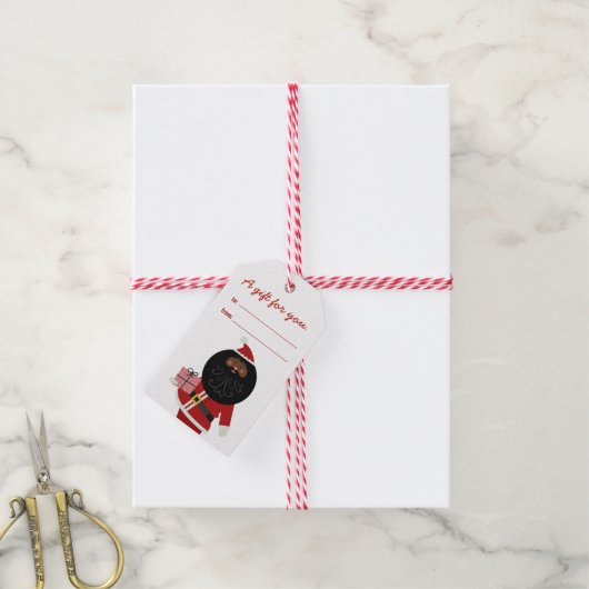 かわいい踊りブラックサンタ ギフトタグ (より糸付き)