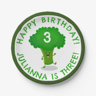 かわいい踊りブロッコリーパーソナライズされた誕生日 ペーパープレート