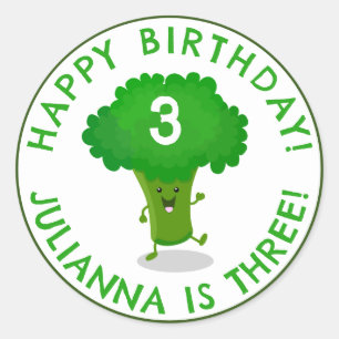 かわいい踊りブロッコリーパーソナライズされた誕生日 ラウンドシール