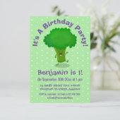 かわいい踊りブロッコリーパーソナライズされた誕生日 招待状 (スタンド正面)