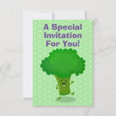 かわいい踊りブロッコリーパーソナライズされた誕生日 招待状 (裏面)