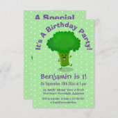 かわいい踊りブロッコリーパーソナライズされた誕生日 招待状 (正面/裏面)