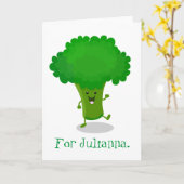 かわいい踊りブロッコリー漫画イラストレーション カード (黄色い花)