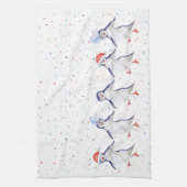 かわいい踊りペンギンクリスマス キッチンタオル (縦)
