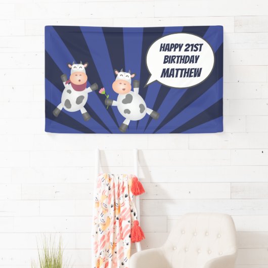 かわいい踊りマンガカウカップルおもしろい誕生日 横断幕 (インサイチュ)