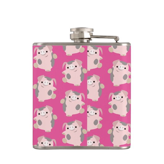 かわいい踊りマンガ豚の繰り返しパターンフラスコ フラスク (裏面)