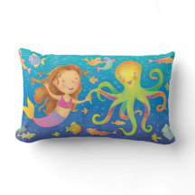 かわいい踊りマーメイド&タコ装飾用クッション
