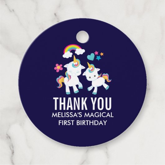 かわいい踊りユニコーンズマジカルレインボー誕生日 フェイバータグ (正面)