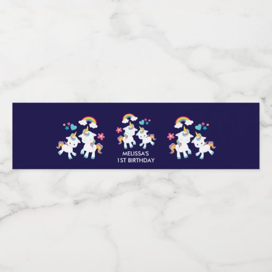 かわいい踊りユニコーンズマジカルレインボー誕生日 ペットボトルラベル (シングルラベル)