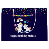 かわいい踊りユニコーンズマジカルレインボー誕生日 ラージペーパーバッグ (正面)