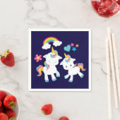 かわいい踊りユニコーン魔法の虹&星 スタンダードカクテルナプキン (インサイチュ)