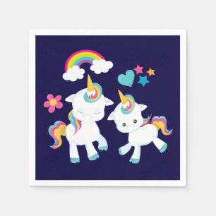 かわいい踊りユニコーン魔法の虹&星 スタンダードカクテルナプキン