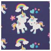 かわいい踊りユニコーン魔法の虹&星 ファブリック (クローズアップ)