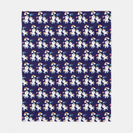 かわいい踊りユニコーン魔法の虹&星 フリースブランケット