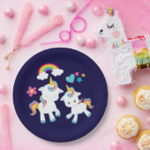 かわいい踊りユニコーン魔法の虹&星 ペーパープレート (パーティー)