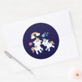 かわいい踊りユニコーン魔法の虹&星 ラウンドシール (封筒)