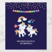 かわいい踊りユニコーン魔法の虹&星 ワインラベル (シングルラベル)