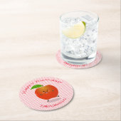 かわいい踊りリンゴかわいい漫画イラストレーション ラウンドペーパーコースター (インサイチュ)