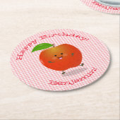 かわいい踊りリンゴかわいい漫画イラストレーション ラウンドペーパーコースター (アングル)