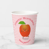 かわいい踊りリンゴかわいい漫画イラストレーション 紙コップ (裏面)