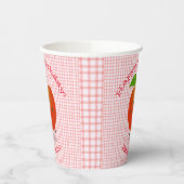 かわいい踊りリンゴかわいい漫画イラストレーション 紙コップ (左)