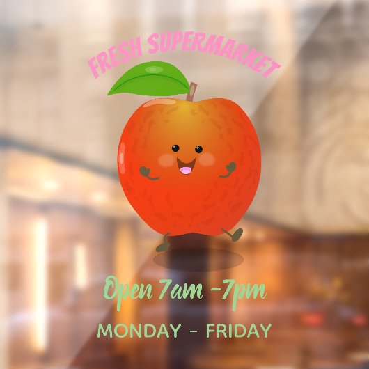 かわいい踊りリンゴ漫画イラストレーション ウィンドウサイン (シート2)