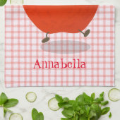 かわいい踊りリンゴ漫画イラストレーション キッチンタオル (折り畳み)