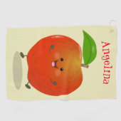 かわいい踊りリンゴ漫画イラストレーション ゴルフタオル (横)