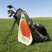 かわいい踊りリンゴ漫画イラストレーション ゴルフタオル (グリーン)