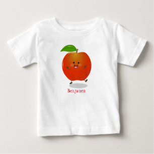 かわいい踊りリンゴ漫画イラストレーション ベビーTシャツ
