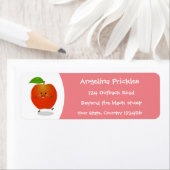 かわいい踊りリンゴ漫画イラストレーション ラベル (インサイチュ)