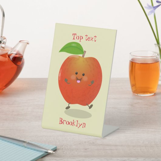 かわいい踊りリンゴ漫画イラストレーション 台座サイン (インサイチュ)