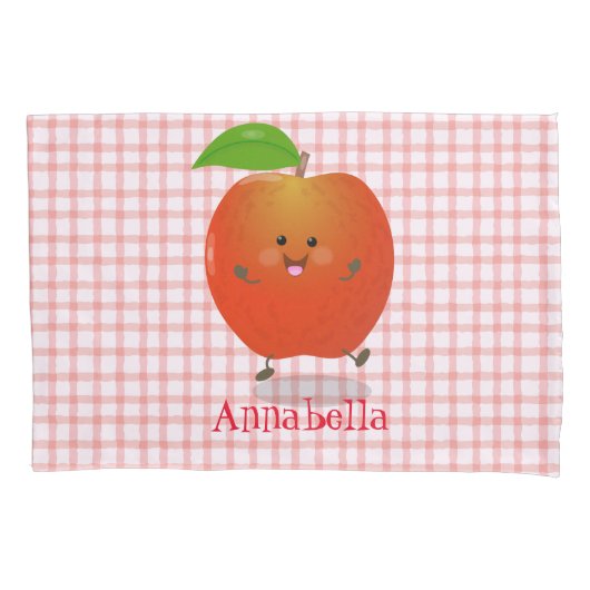 かわいい踊りリンゴ漫画イラストレーション 枕カバー (正面)