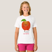 かわいい踊りリンゴ漫画イラストレーション Tシャツ (正面フル)
