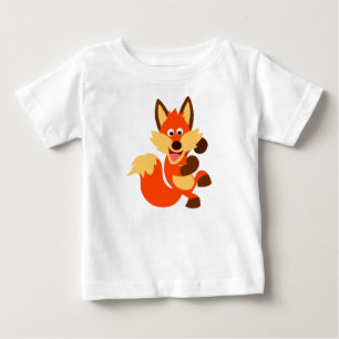 かわいい踊り漫画キツネベビーTシャツ ベビーTシャツ