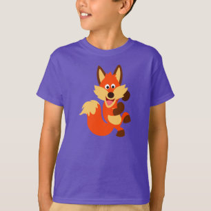 かわいい踊り漫画キツネ子供Tシャツ Tシャツ