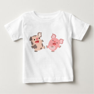 かわいい踊り漫画豚ベビーTシャツ ベビーTシャツ