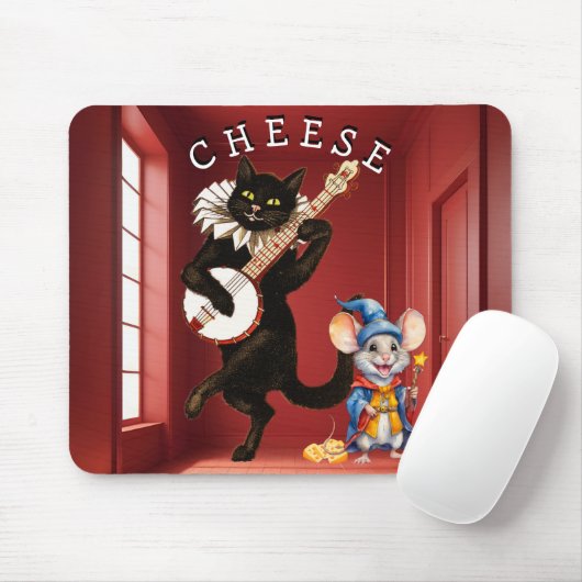 かわいい踊り猫とギターとネズミの友だち マウスパッド (マウス)